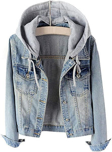 White hoodie with online denim jacket